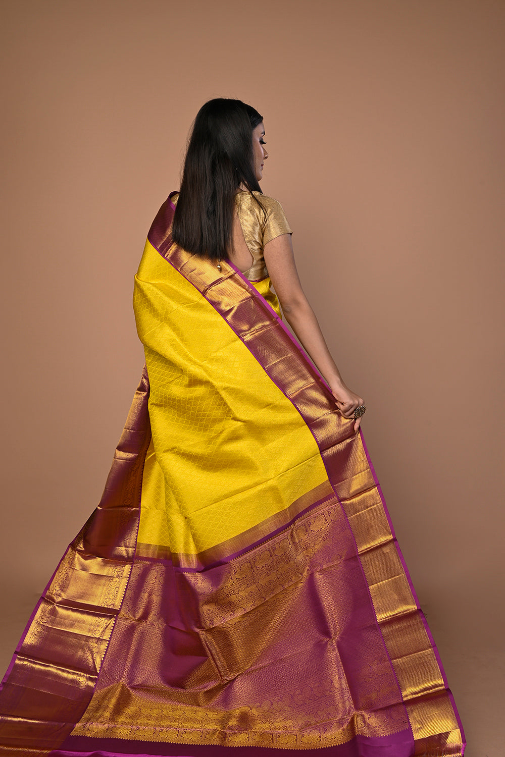 Kanchipuram Silk Brocade Yellow Saree