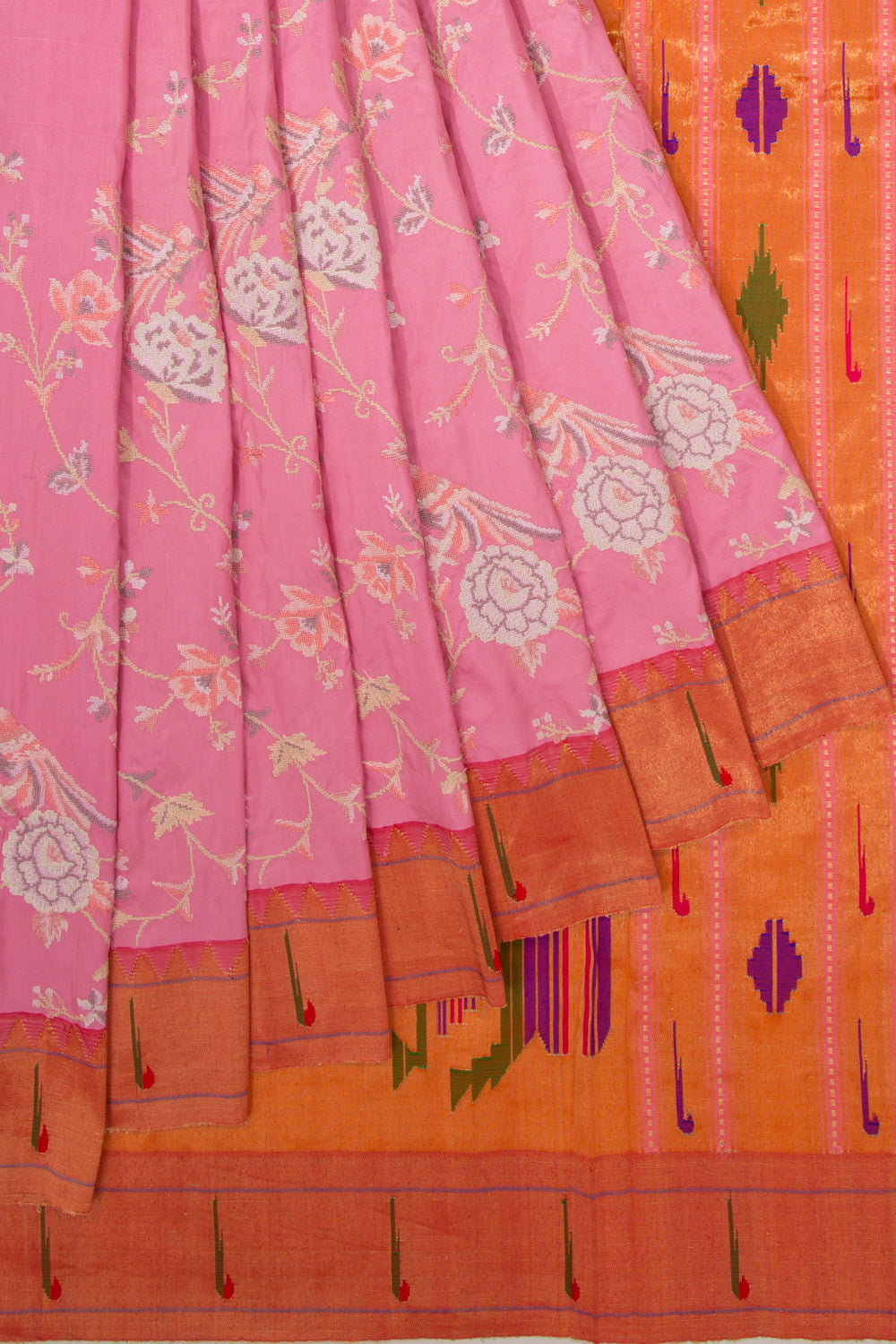 Paithani Silk Embroidery Jaal Baby Pink Saree