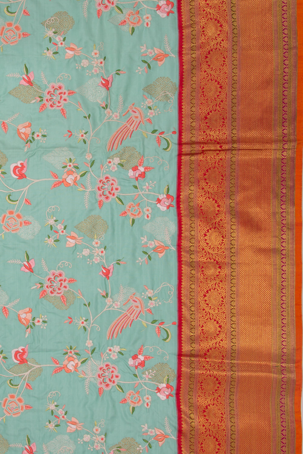 Kanchipuram Silk Embroidery Jaal Sea Green Saree