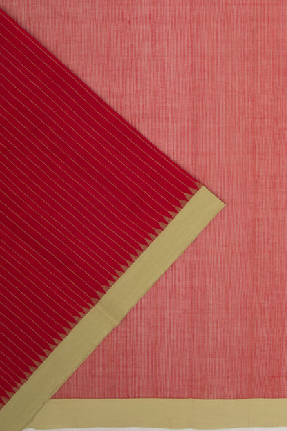 Ponduru Handspun Cotton Vertical Lines Red Saree