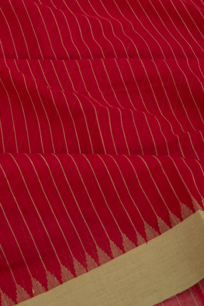 Ponduru Handspun Cotton Vertical Lines Red Saree
