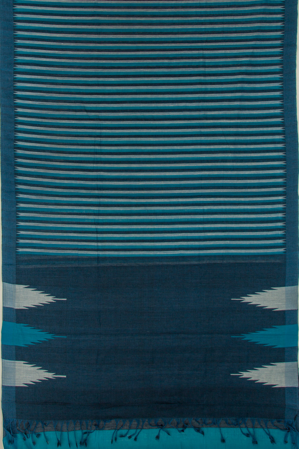 Handspun Cotton Vertical Lines Blue Saree