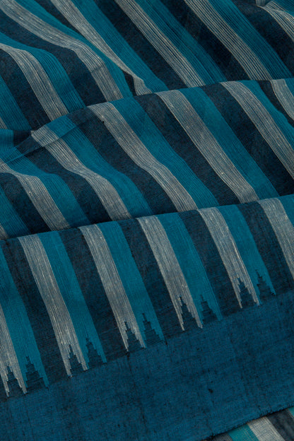 Handspun Cotton Vertical Lines Blue Saree