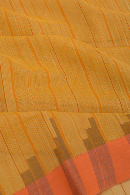 Ponduru Handspun Cotton Vertical Lines Mustard Yellow Saree