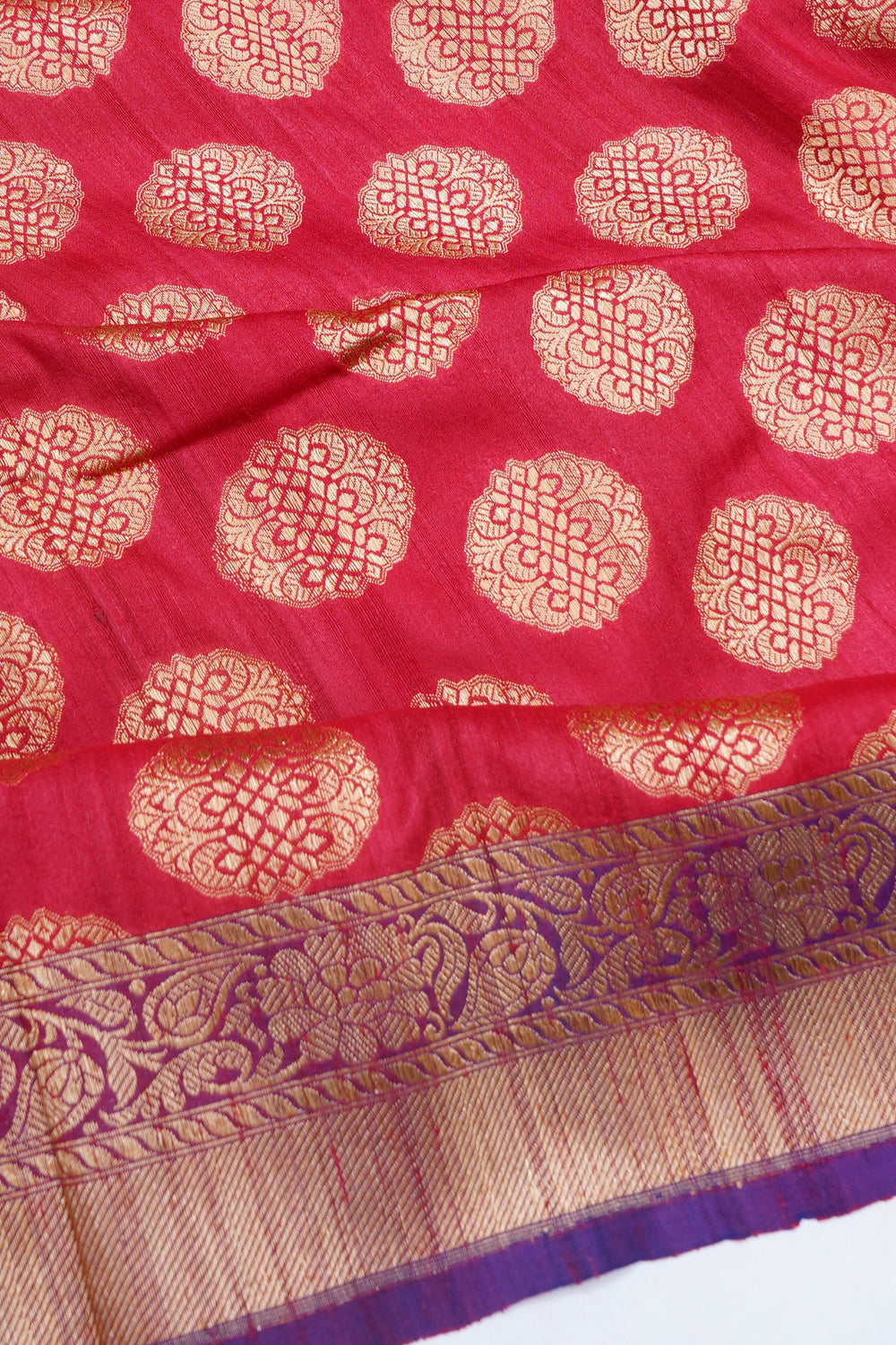Banarasi Tussar Jute Brocade Red Saree