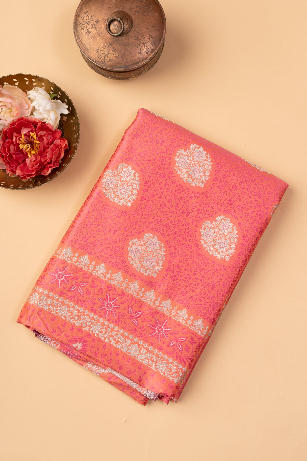 Banarasi Satin Silk Jacquard And Butta Peach Saree