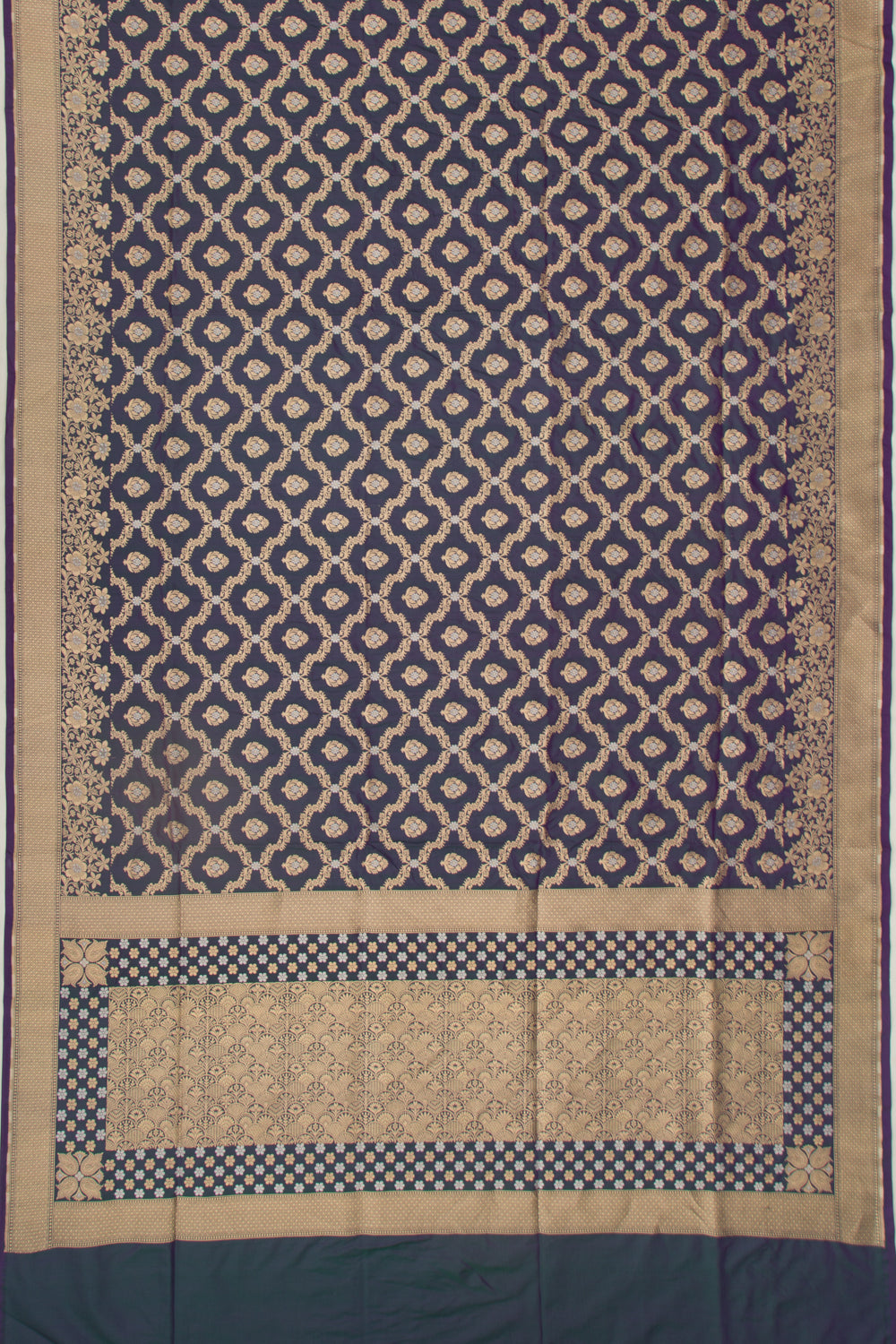 Banarasi Silk Jaal And Butta Dual Tone Green And Blue Saree