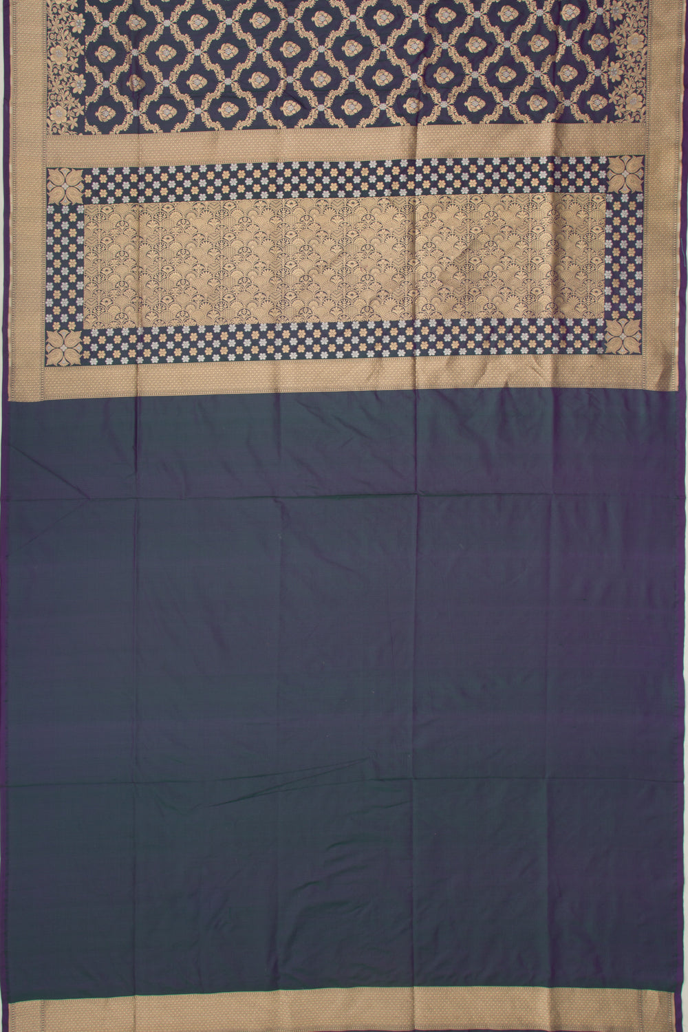Banarasi Silk Jaal And Butta Dual Tone Green And Blue Saree