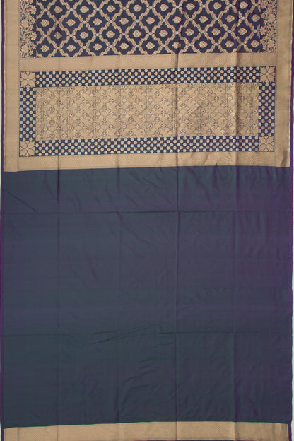 Banarasi Silk Jaal And Butta Dual Tone Green And Blue Saree