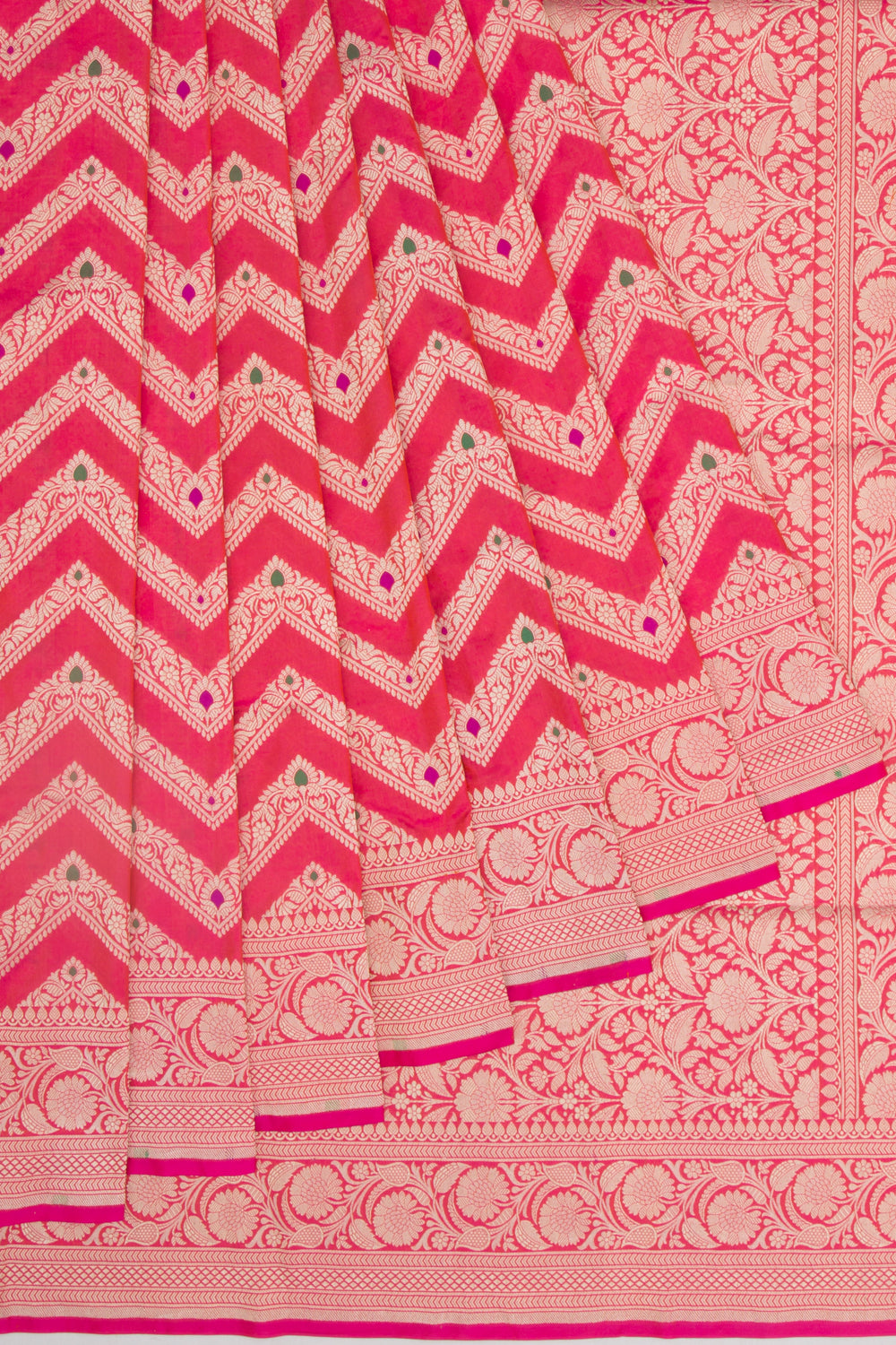 Banarasi Silk Zig-Zag Lines Pink Saree