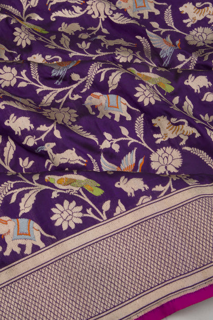 Banarasi Silk Shikargarh Jaal Purple Saree