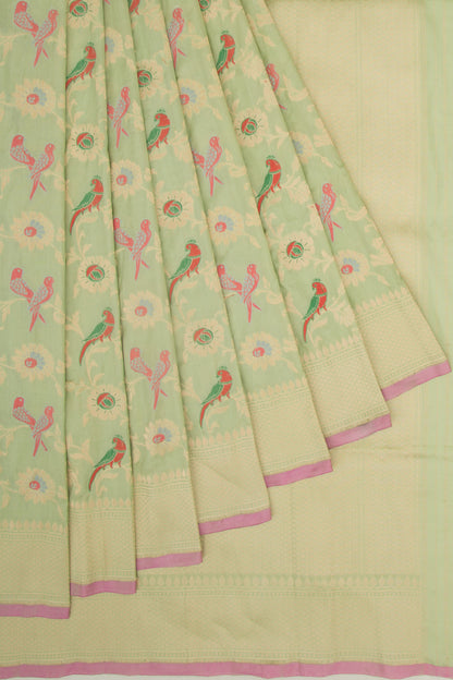 Banarasi Silk Jaal Pista Green Saree
