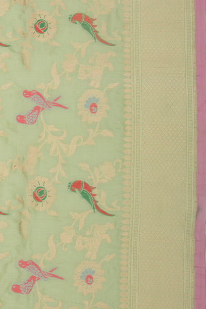 Banarasi Silk Jaal Pista Green Saree