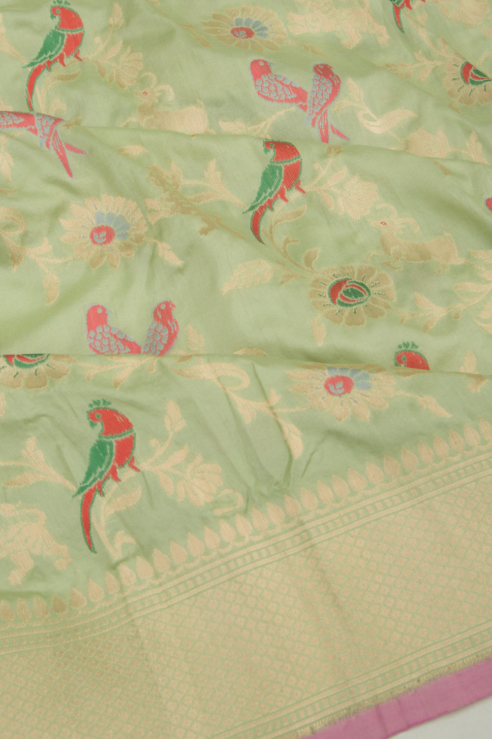 Banarasi Silk Jaal Pista Green Saree