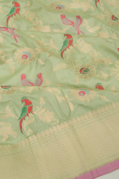 Banarasi Silk Jaal Pista Green Saree