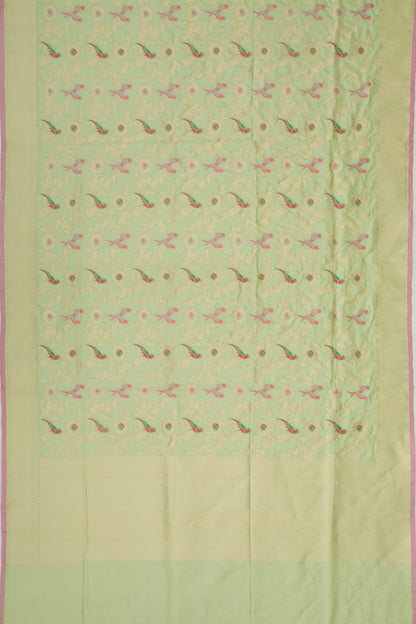 Banarasi Silk Jaal Pista Green Saree