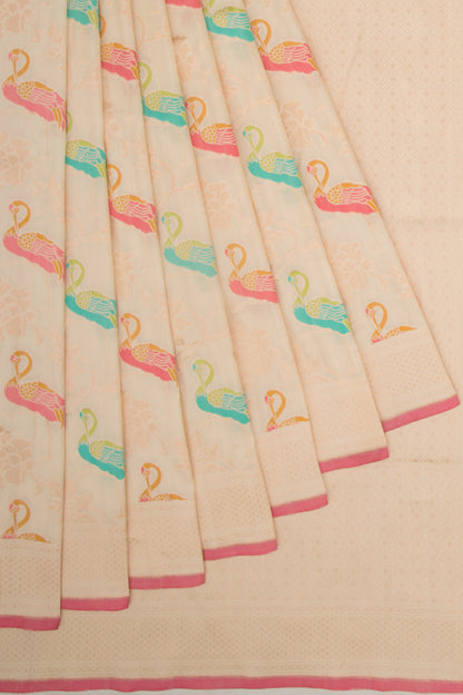 Banarasi Silk Jaal Cream Saree