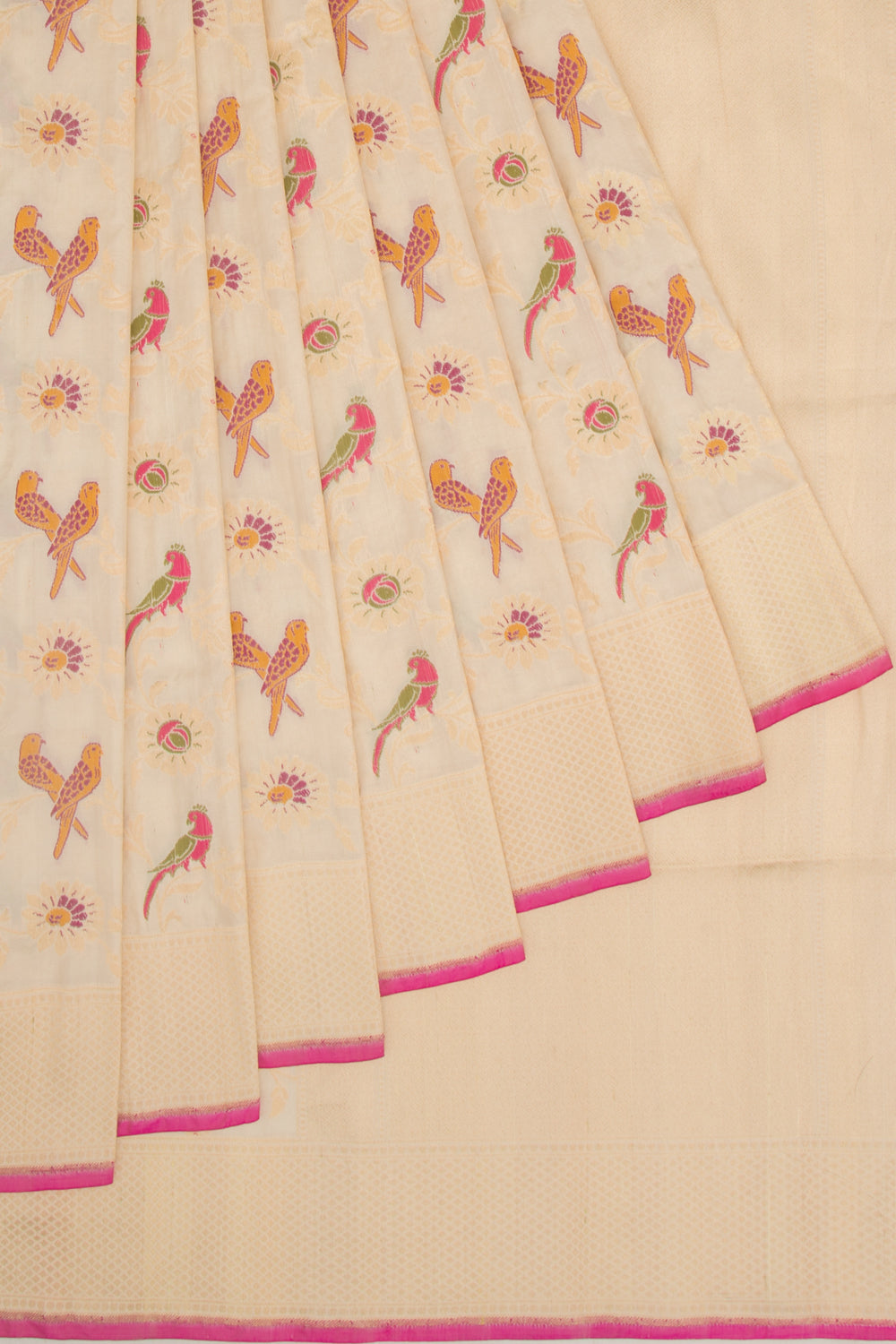 Banarasi Silk Jaal Cream Saree