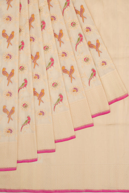 Banarasi Silk Jaal Cream Saree