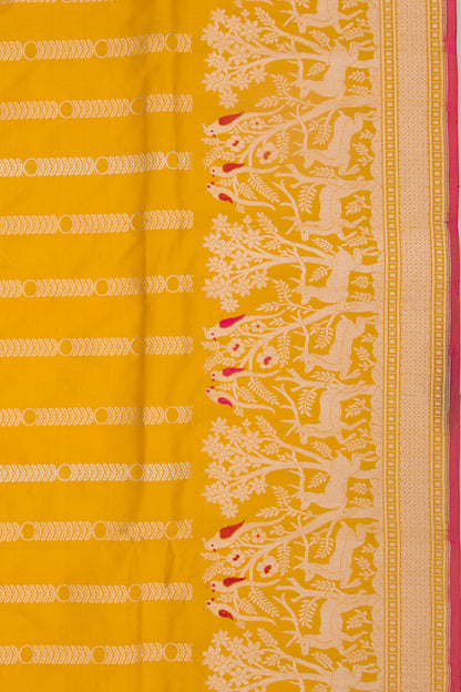 Banarasi Silk Vertical Lines Mustard Yellow Saree