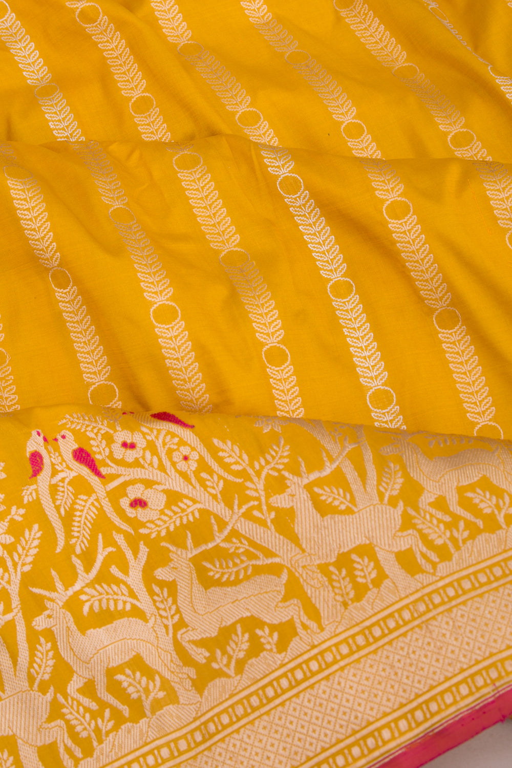 Banarasi Silk Vertical Lines Mustard Yellow Saree