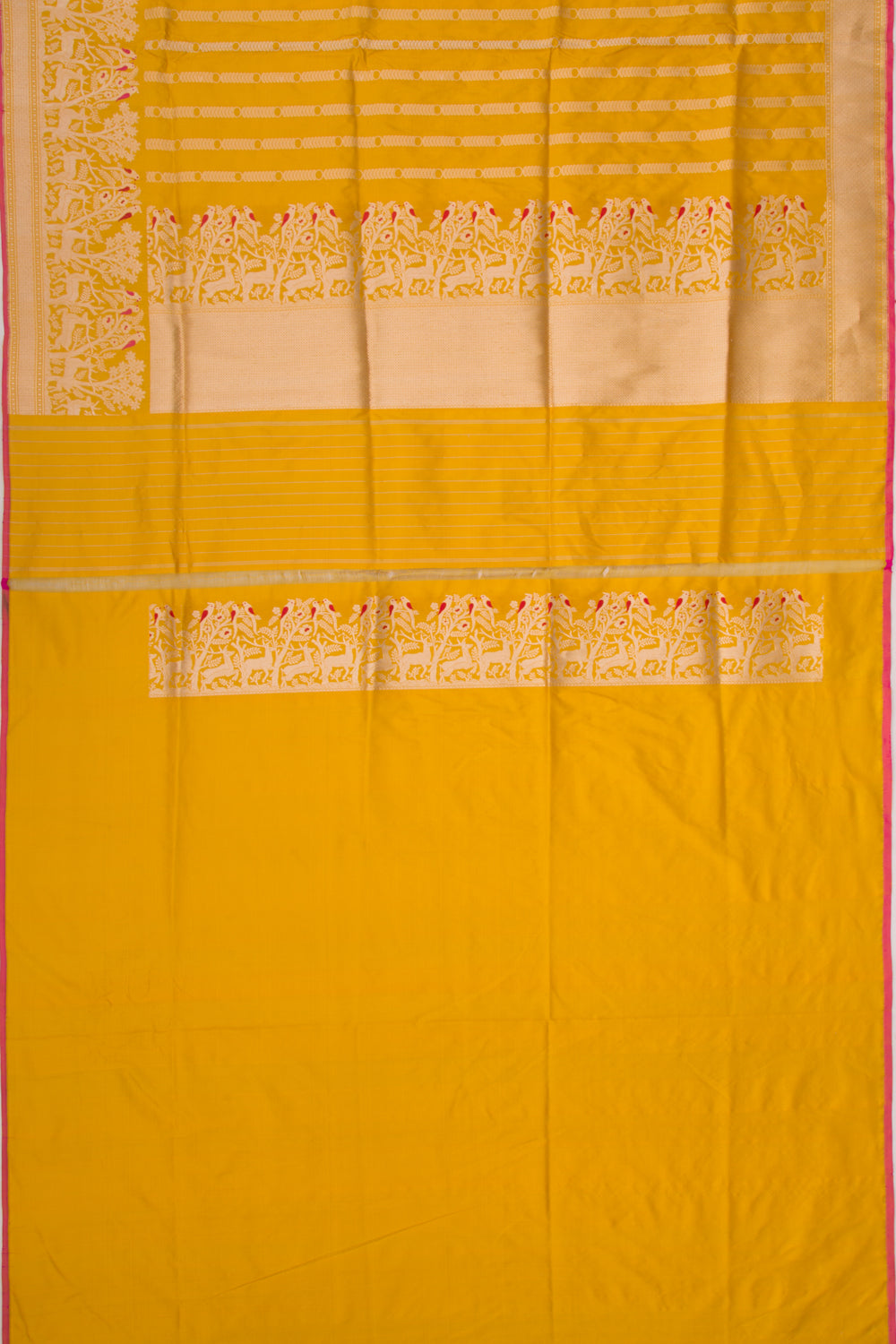 Banarasi Silk Vertical Lines Mustard Yellow Saree