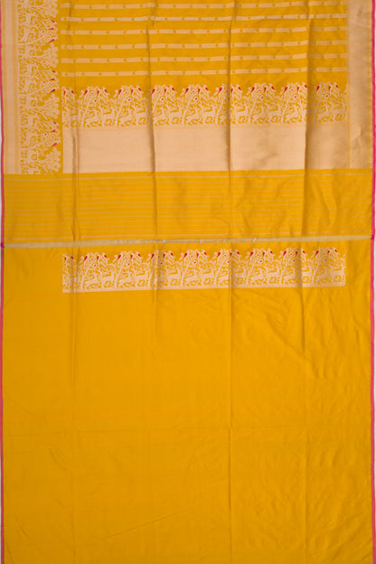 Banarasi Silk Vertical Lines Mustard Yellow Saree