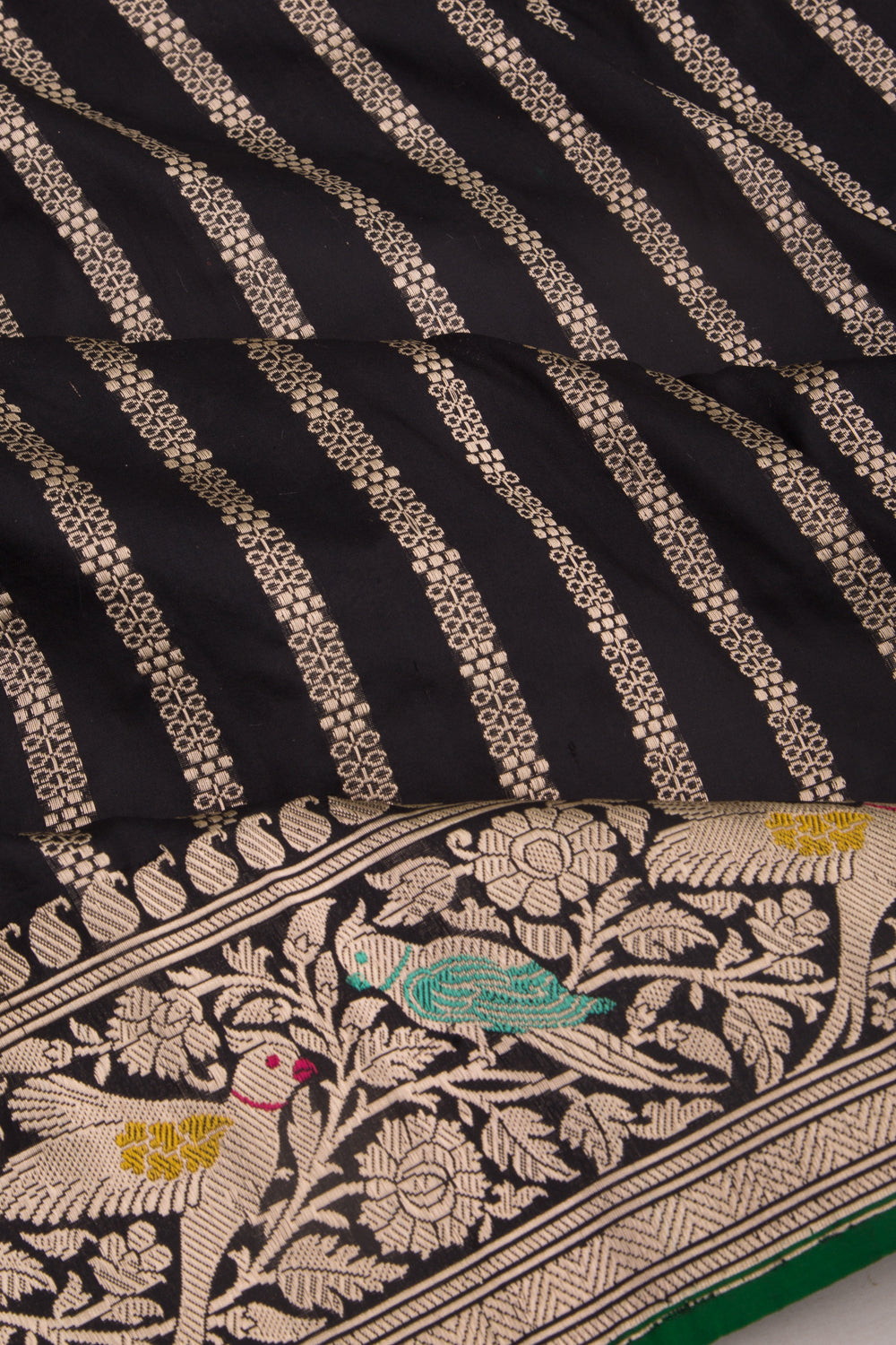 Banarasi Silk Vertical Lines Black Saree