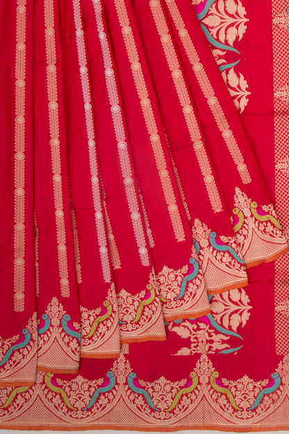 Banarasi Silk Vertical Lines Red Saree