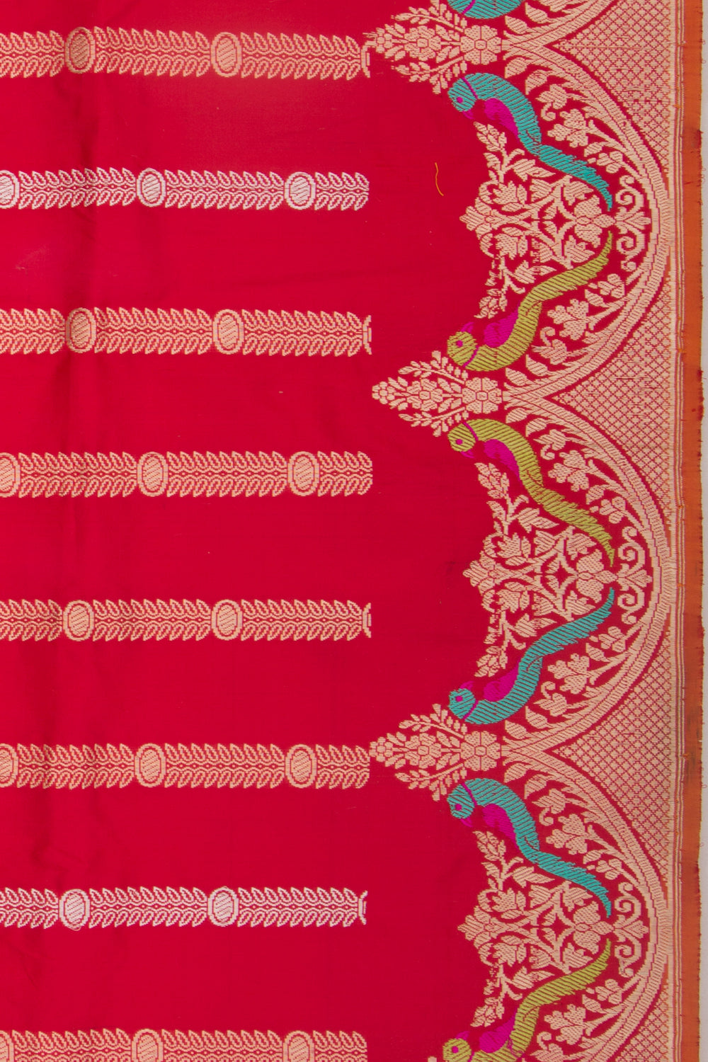 Banarasi Silk Vertical Lines Red Saree