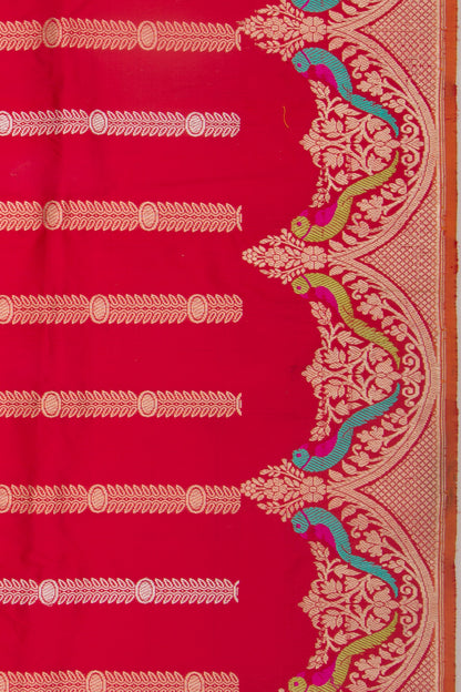 Banarasi Silk Vertical Lines Red Saree