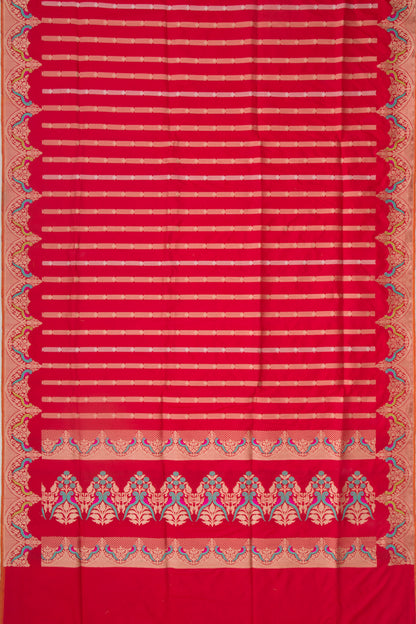Banarasi Silk Vertical Lines Red Saree