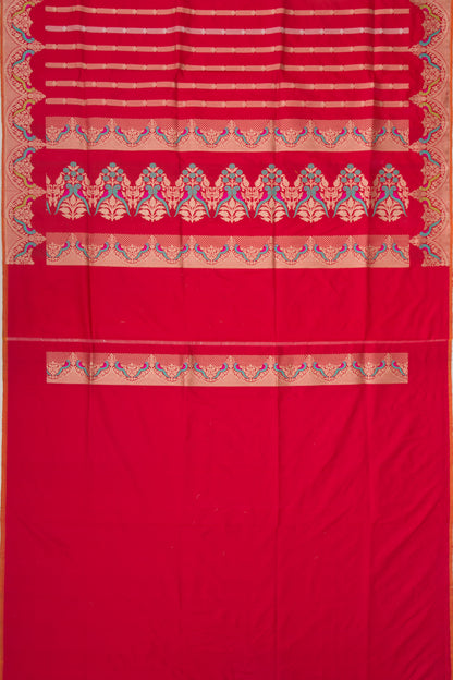 Banarasi Silk Vertical Lines Red Saree