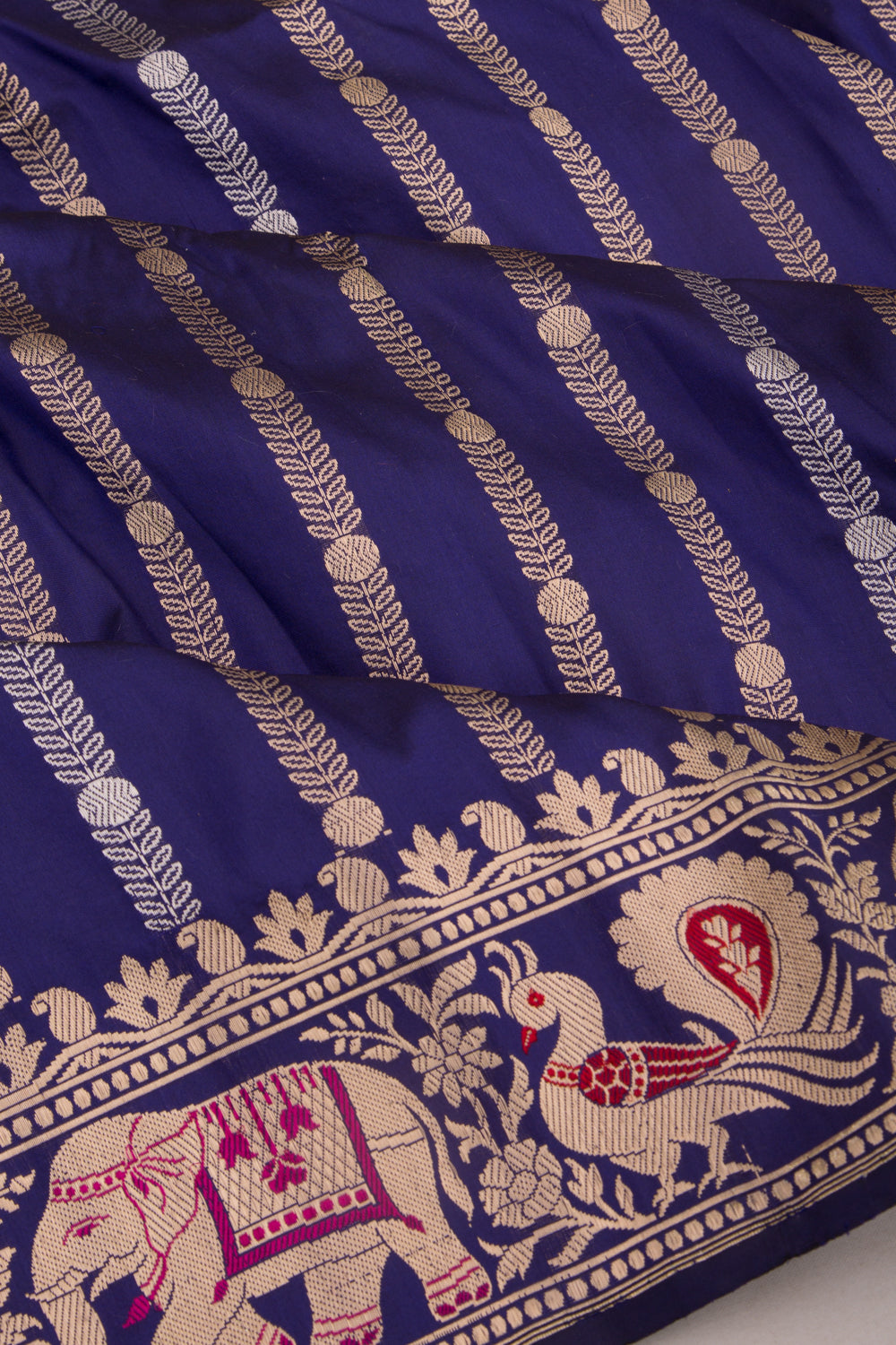 Banarasi Silk Vertical Lines Dark Blue Saree