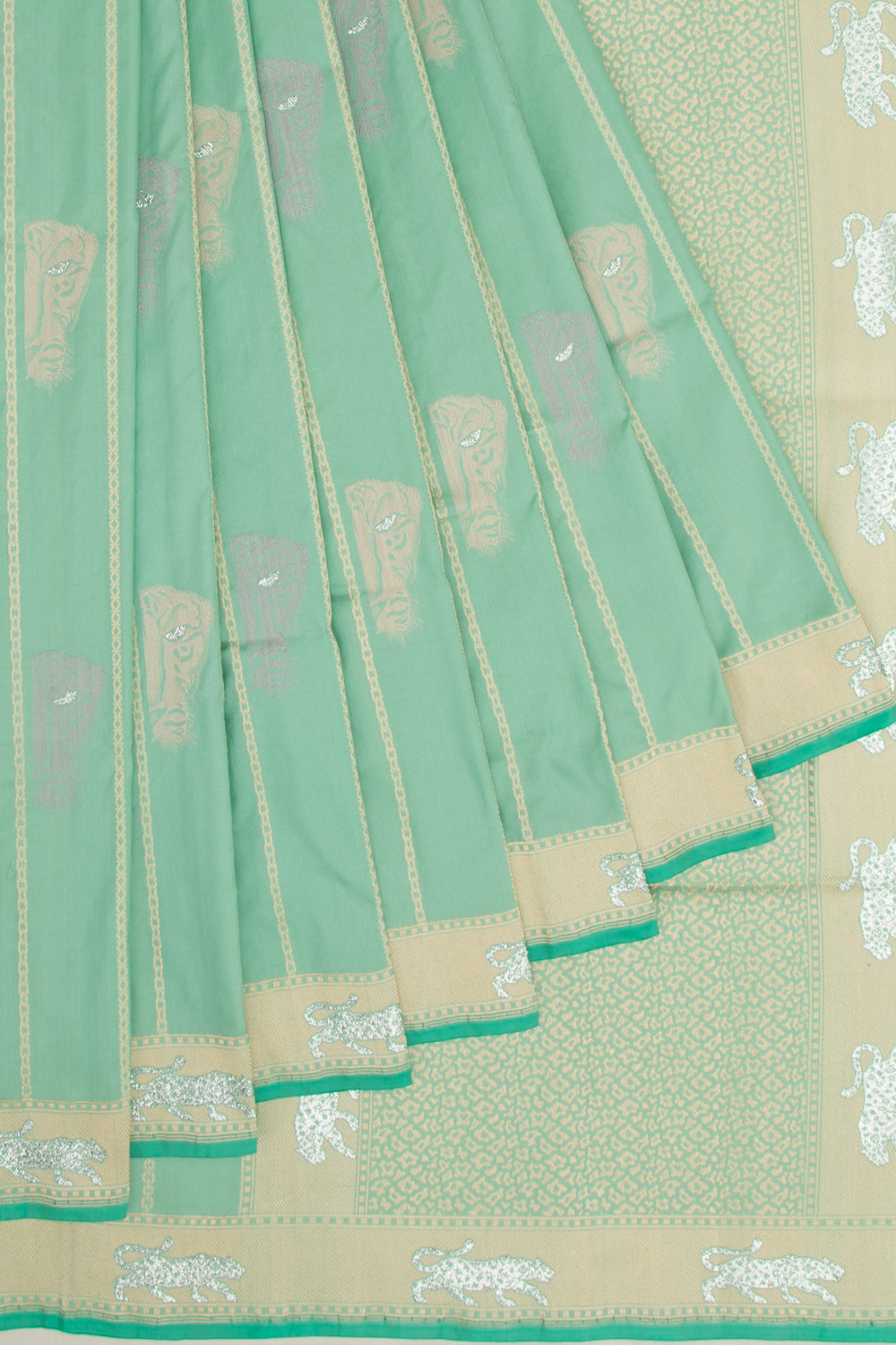 Banarasi Silk Vertical Lines And Butta Sea Green Saree