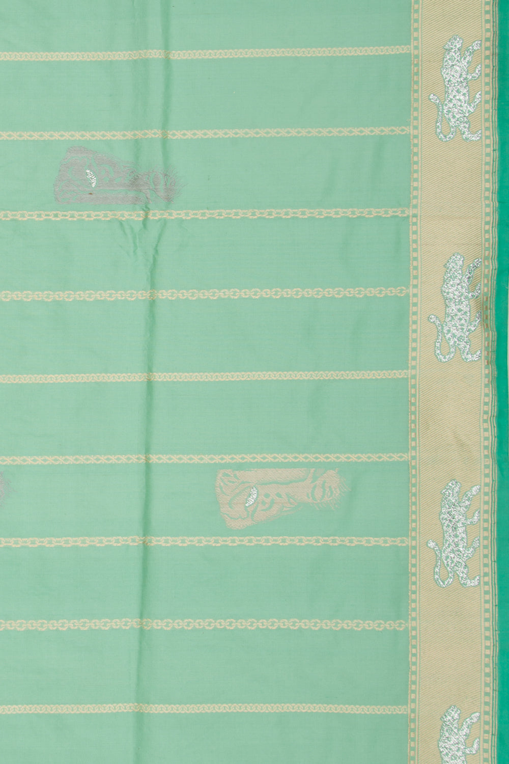 Banarasi Silk Vertical Lines And Butta Sea Green Saree