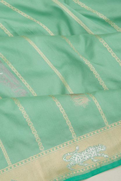 Banarasi Silk Vertical Lines And Butta Sea Green Saree