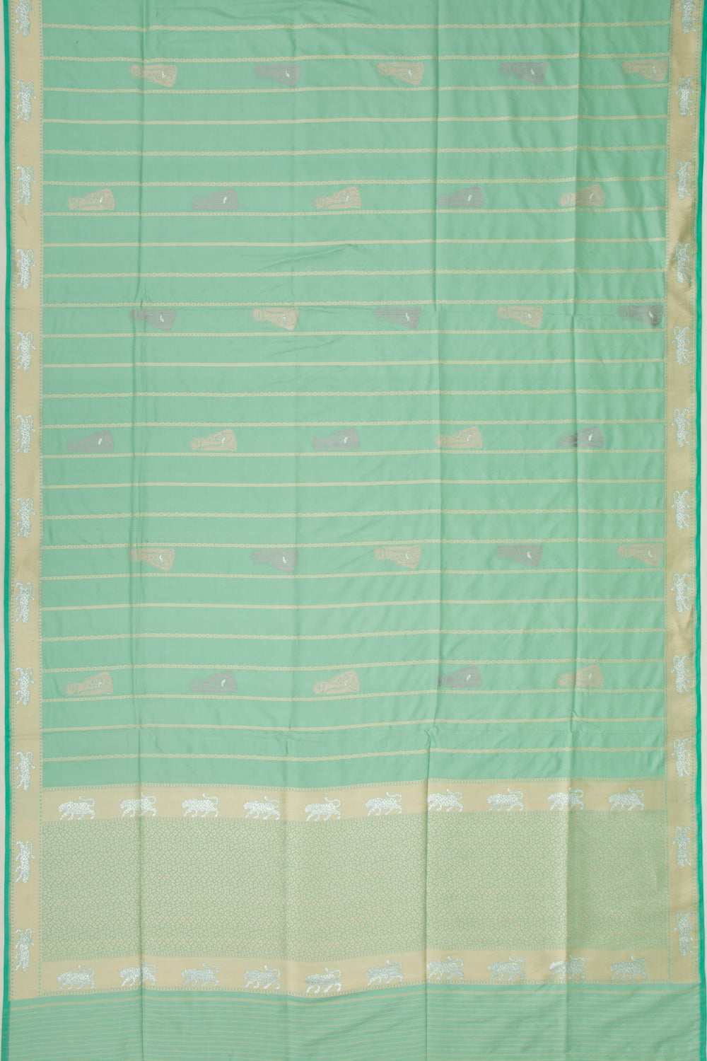 Banarasi Silk Vertical Lines And Butta Sea Green Saree