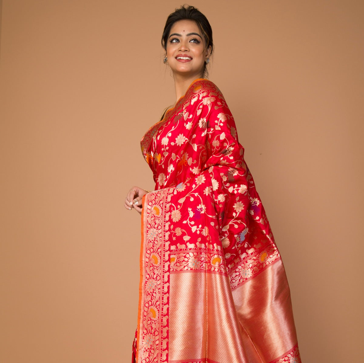 Banarasi Silk Jaal Red Saree