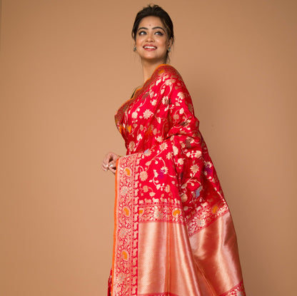 Banarasi Silk Jaal Red Saree