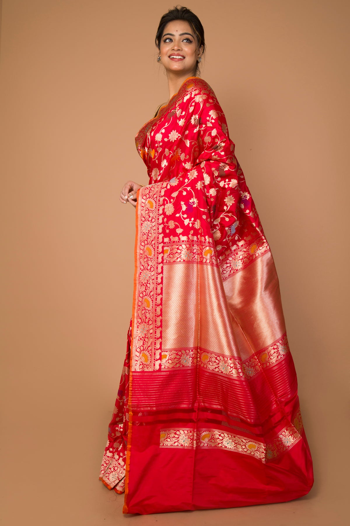Banarasi Silk Jaal Red Saree
