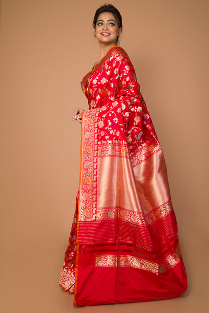 Banarasi Silk Jaal Red Saree