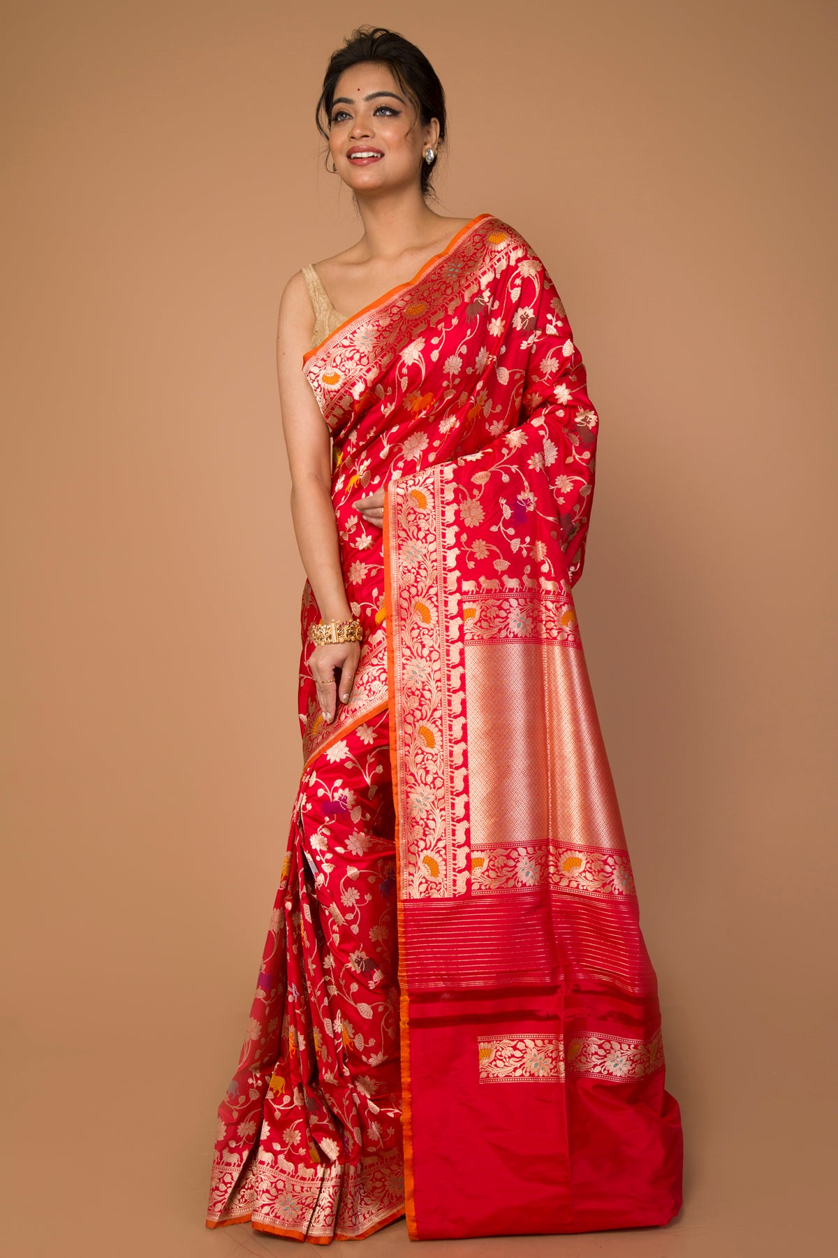 Banarasi Silk Jaal Red Saree