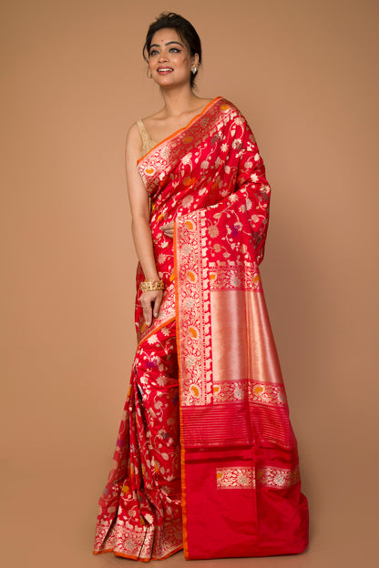 Banarasi Silk Jaal Red Saree