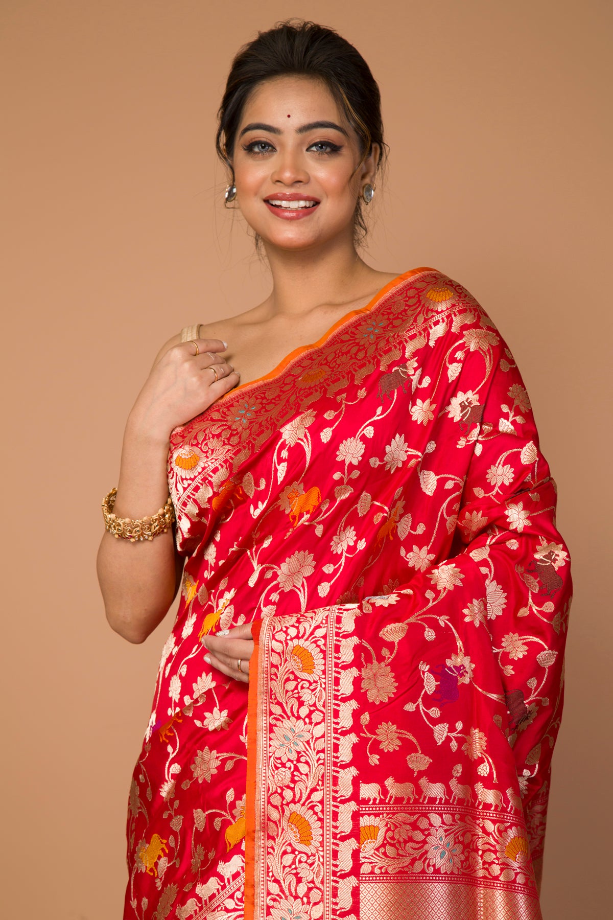 Banarasi Silk Jaal Red Saree