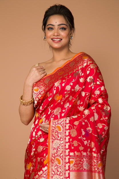 Banarasi Silk Jaal Red Saree