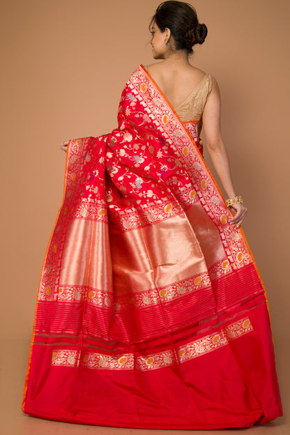 Banarasi Silk Jaal Red Saree
