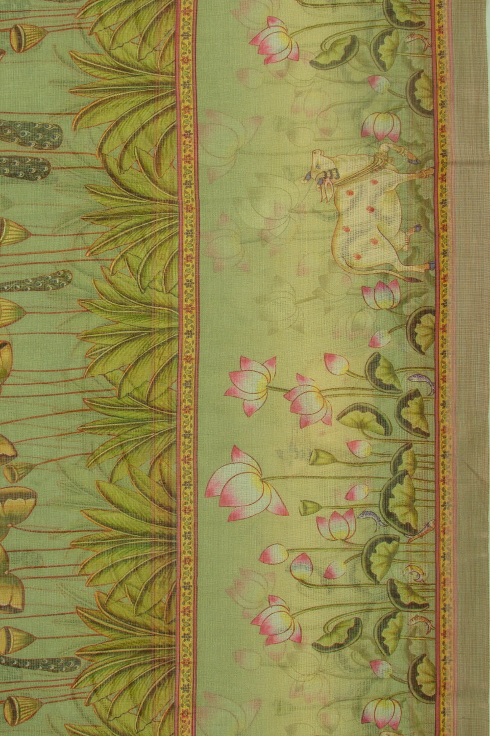 Kota Soft Silk Pichwai Printed Green Saree