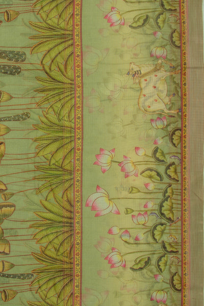 Kota Soft Silk Pichwai Printed Green Saree