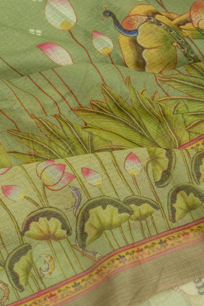 Kota Soft Silk Pichwai Printed Green Saree